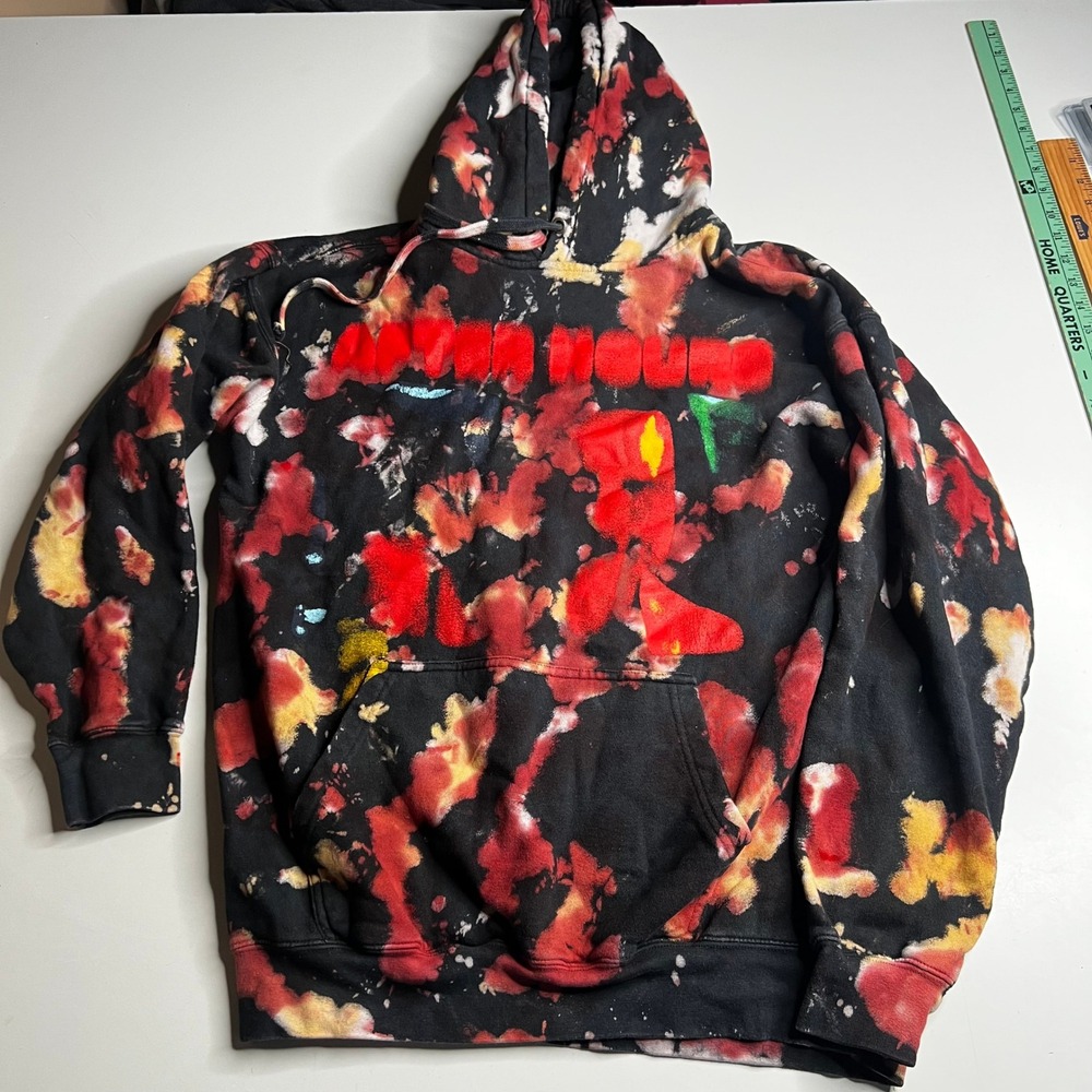 The Weeknd After Hours XO Hoodie Black Red Tie Dye Puff Print Tour Merch Mens M